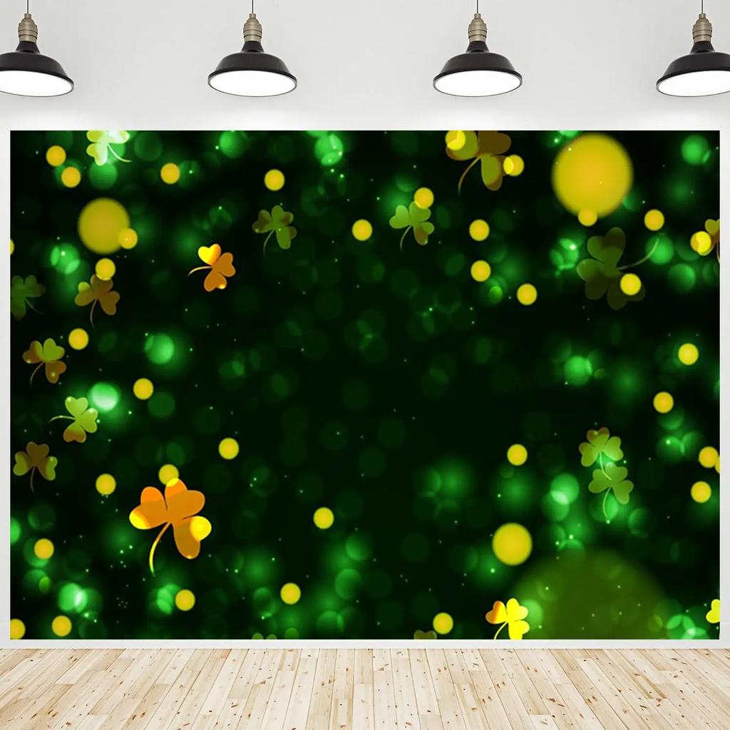 St. Patrick's Day Lucky Green Clover Photography Background, Rainbow Coins St. Patrick's Day Party Banner Photography Background10