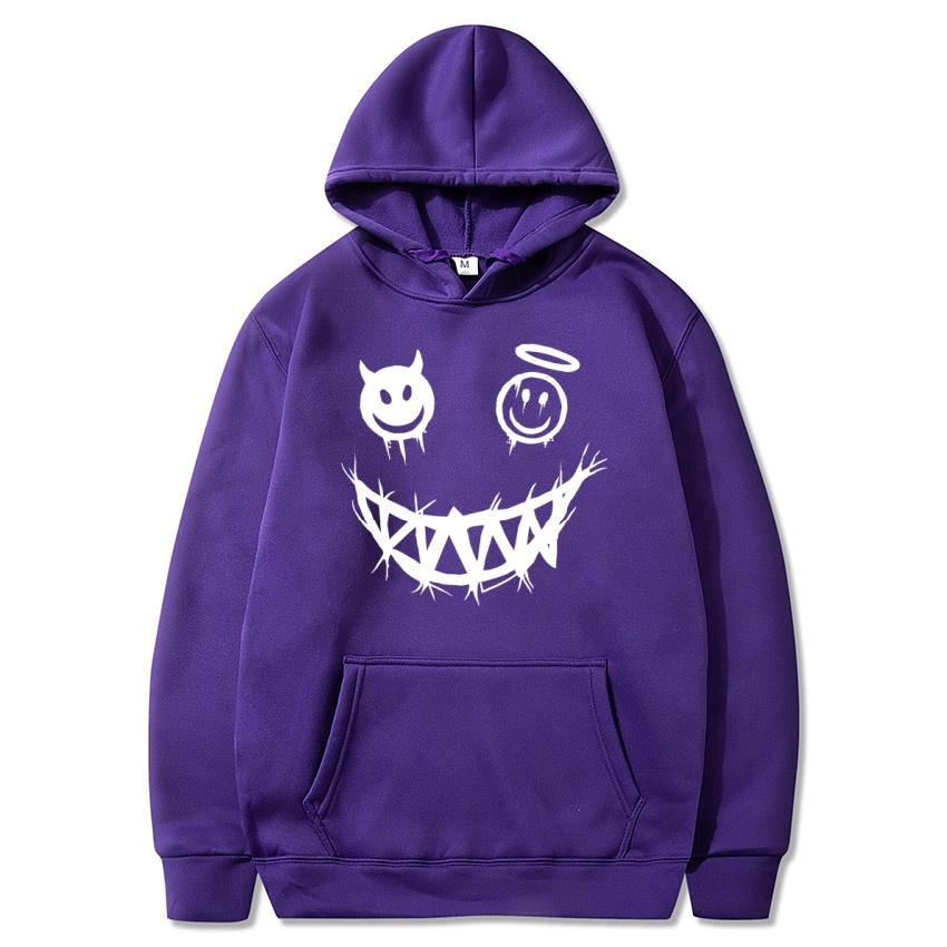 Autumn and Winter Devil Angel Smiling Face Hooded Sweatshirt, Hip-hop Street Classic Pullover, Fashionable Casual Warm Hoodie