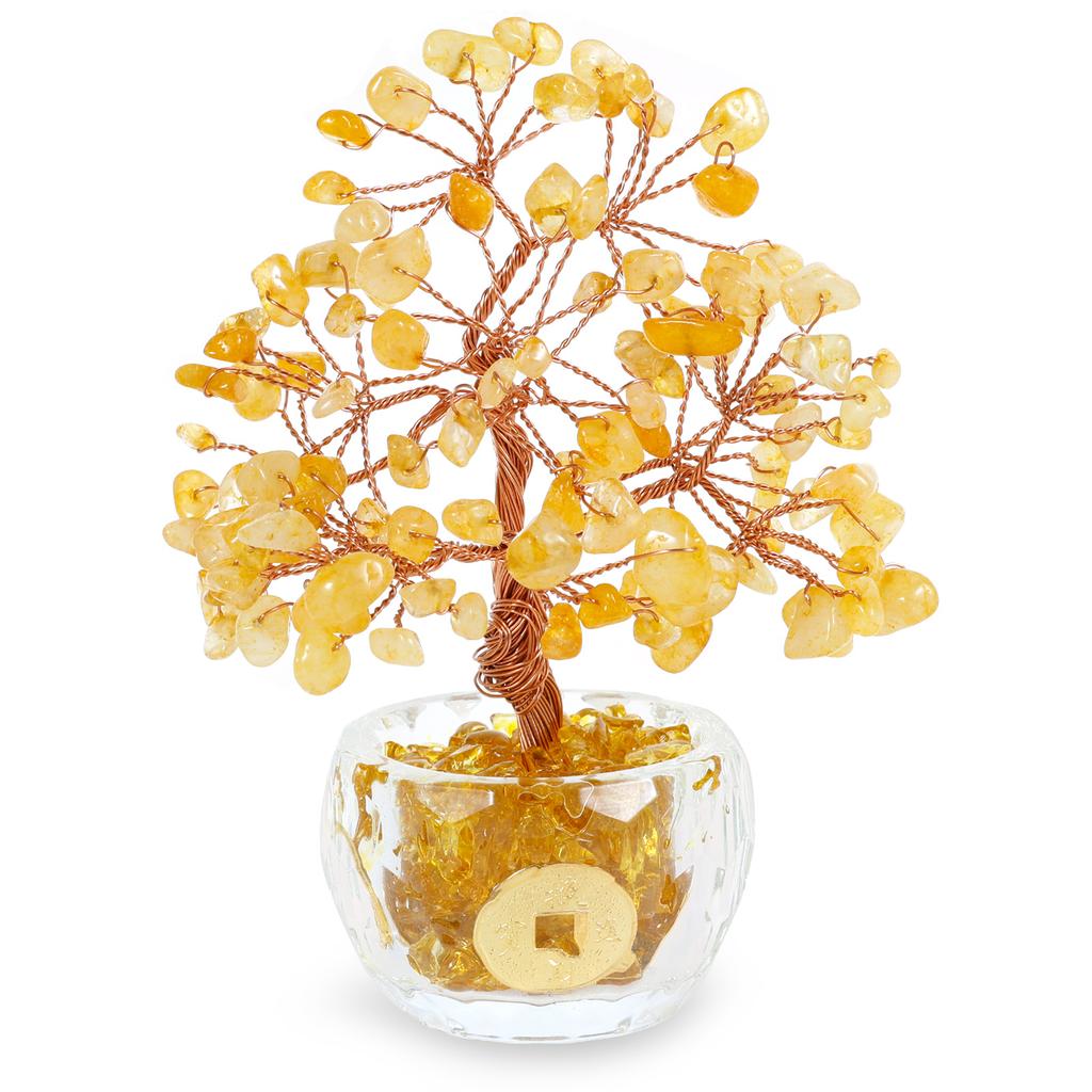 1 Pc Natural Crystal Tree Handmade Tree Copper Wire Life Small Bowl Flowerpot Base Quartz Plant Decor for Living Room Home Decor