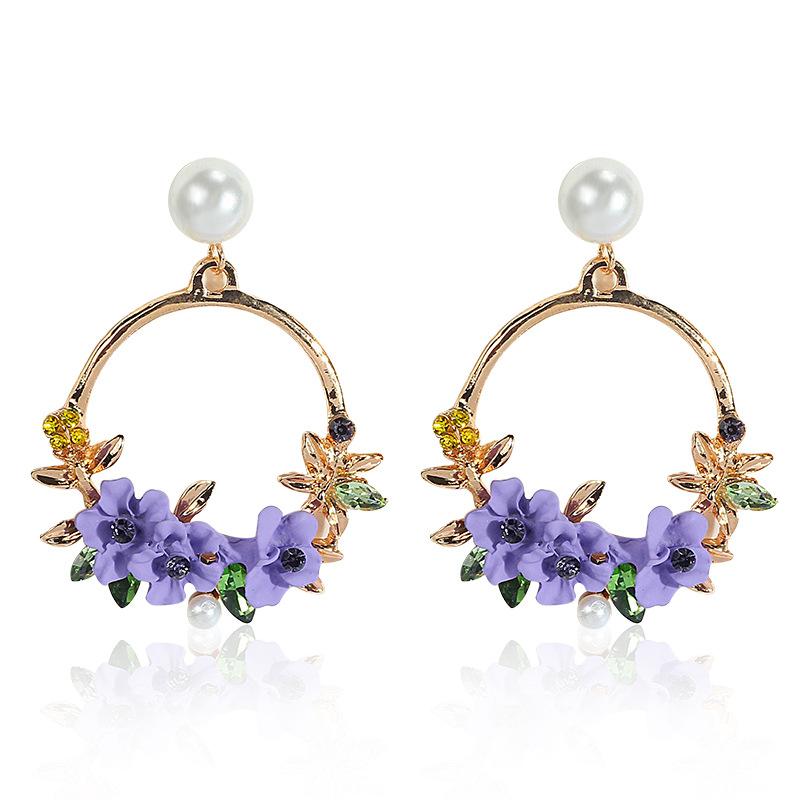 Brincos de Pétala Dongdaemun Primavera e Verão, Brincos Pequenos Frescos e Simples de Pérola e Diamante