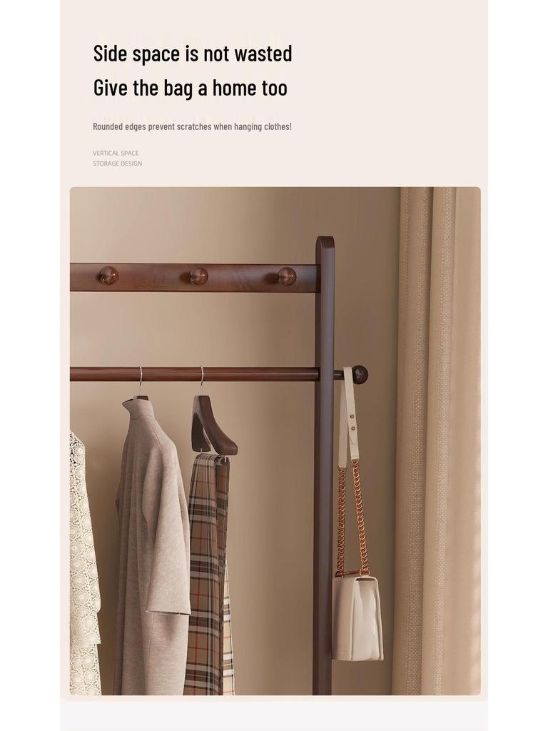 Solid Wood Bedside Table & Coat Rack with Storage Shelf – Indoor Bedroom Floor-Standing Clothes Rack