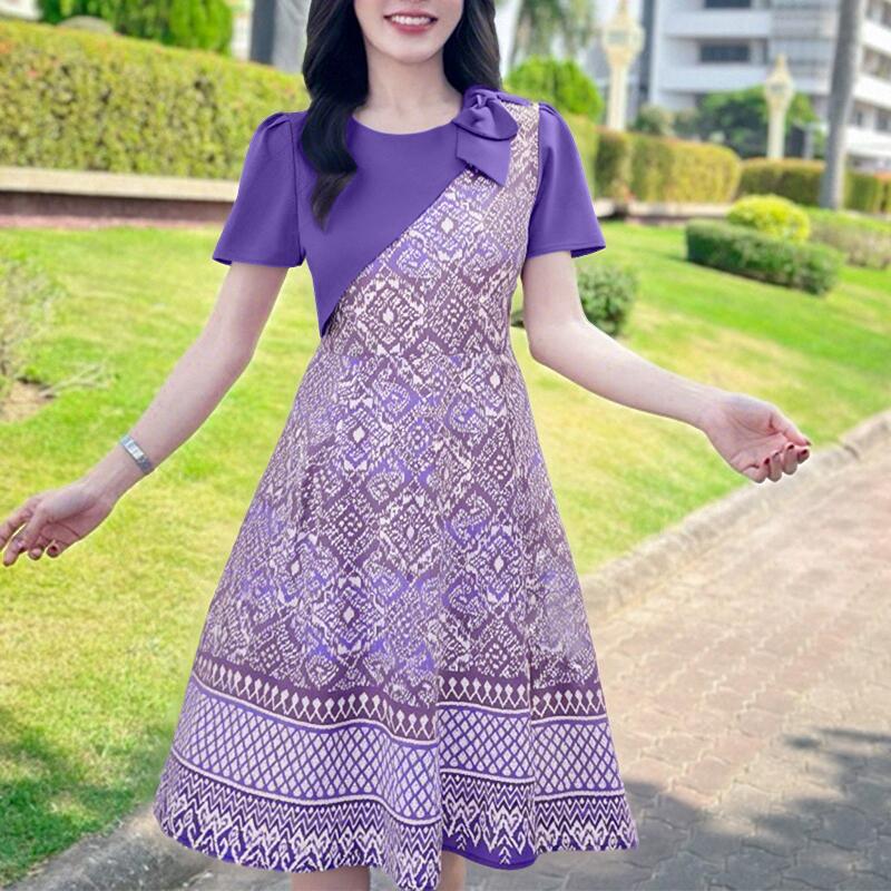 

ZANZEA Женское платье с принтом, пэчворк, летнее, с круглым вырезом, с короткими рукавами 3XL