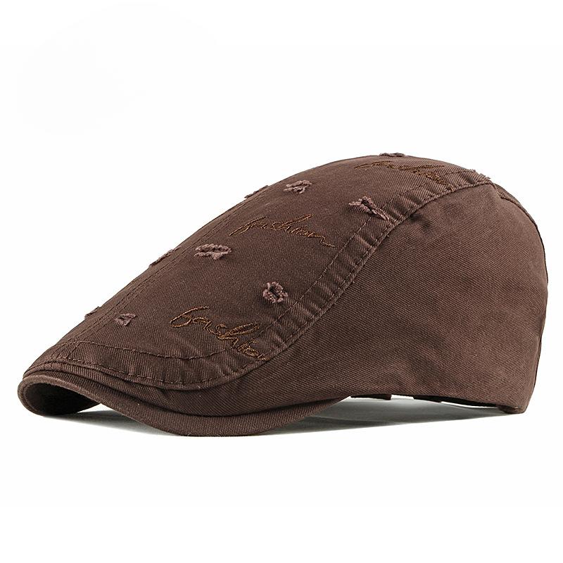 2026Korean British Cotton Ripped Embroidery Men's Beret Spring/Summer Outdoor Leisure Women's Sun Protection Sun Hat Forward Cap