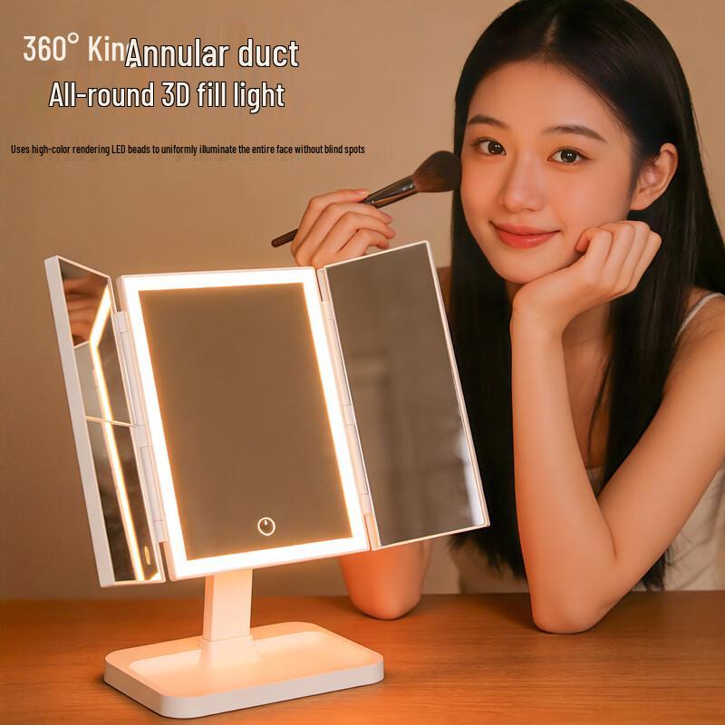 Oeny Foldable LED Makeup Mirror with Storage