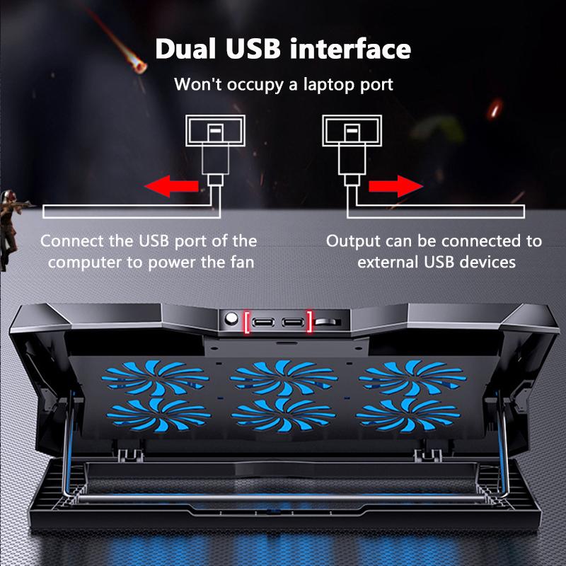Gaming PC Adjustable Laptop Cooler USB Mute Laptop Cooling Pad Support Notebook Stand With Six Fan For Macbook Pro Laptop