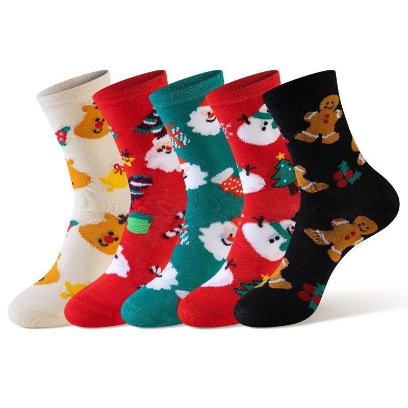 Women's Autumn and Winter Trend Comfortable Breathable Christmas Preppy Style Tube Socks