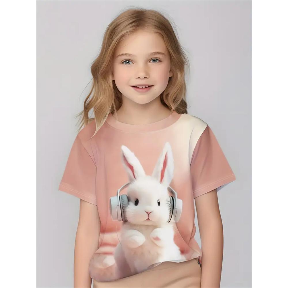 Girl Clothes Cartoon Cute Rabbit 3D Print Funny Animal Lover Boy Girl Short Sleeve tops 4-14Y