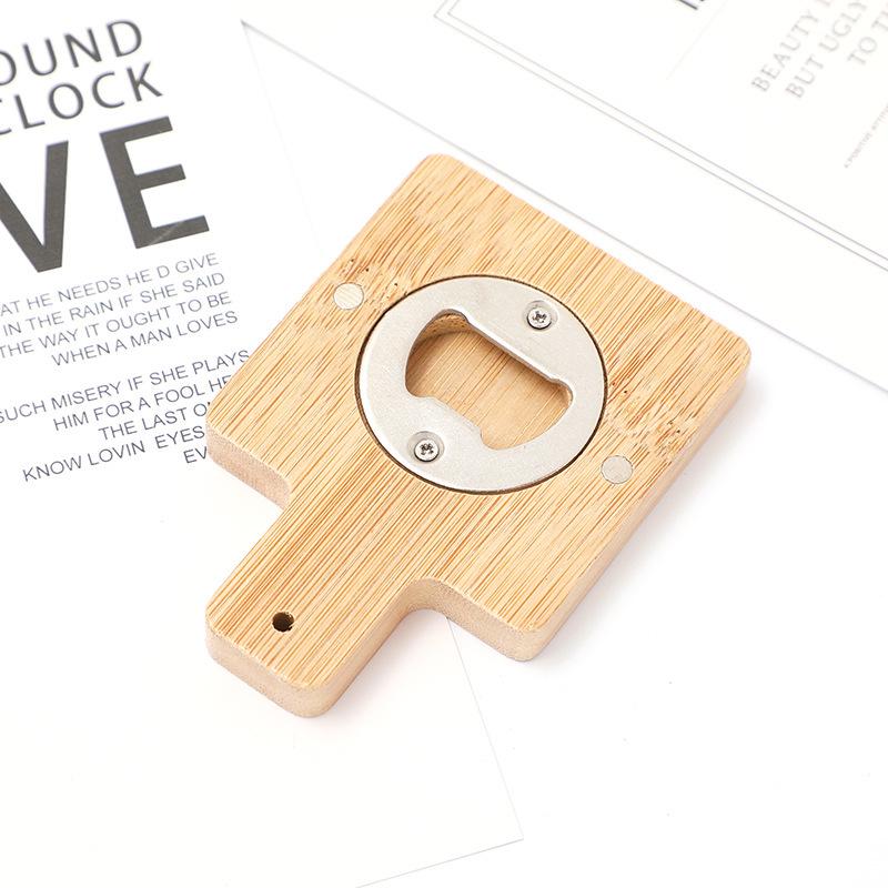 Bamboo Magnetic Beer Bottle Opener with Custom Logo for Refrigerator