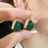 Retro Green Glaze Dripping Geometric Square Earrings for Women