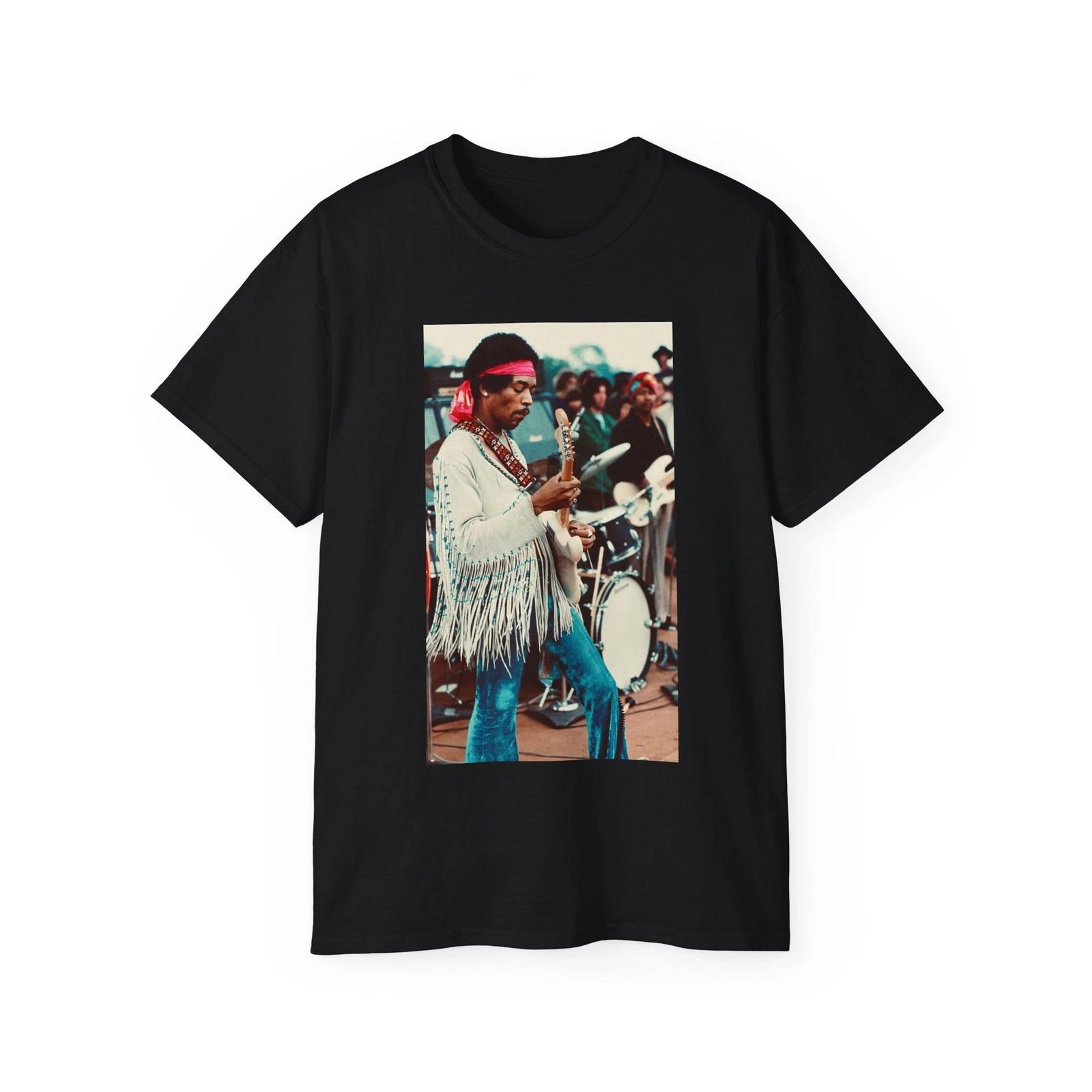 

Футболка Джимми Хендрикса Соло на гитаре Вудсток винтаж рок ретро Футболка из ультрахлопка S