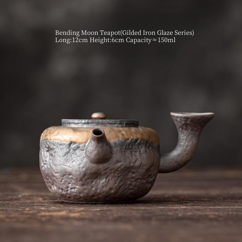 150ml Gilded Iron Glazed Old Rock Mud Bending Moon Teapot Handmade Rough Pottery Vintage Tea Kettle Tea Making Tea Ceremony
