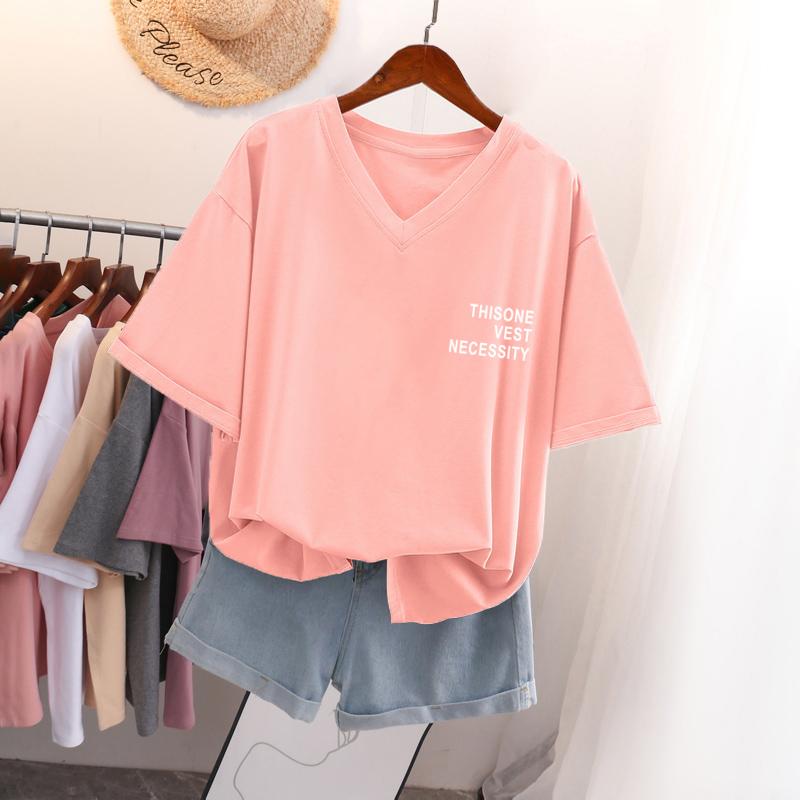 Kurzärmeliges T-Shirt, Locker sitzend, Schlankmachendes bedrucktes V-Ausschnitt-Top für Damen
