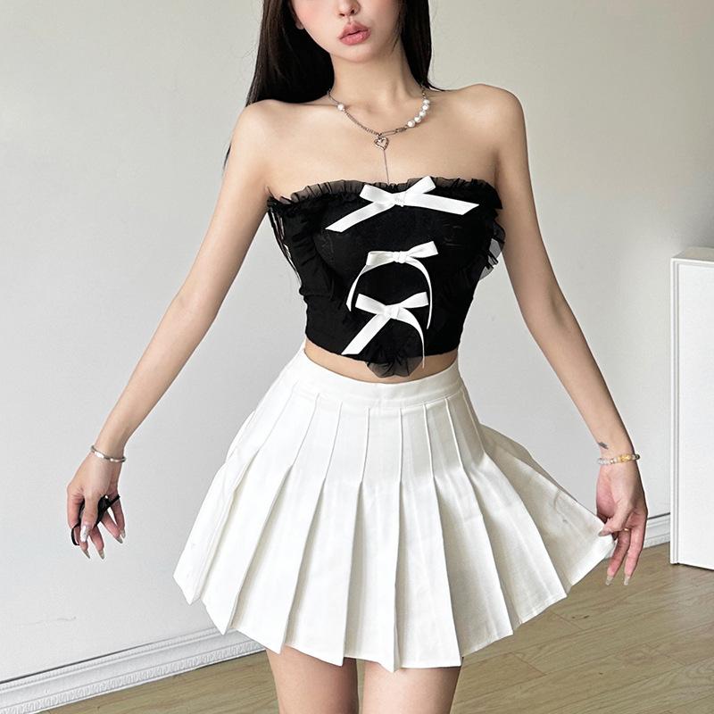 European and American style spring new women's clothing chic sexy slim bow tight love ruffle edge small vest