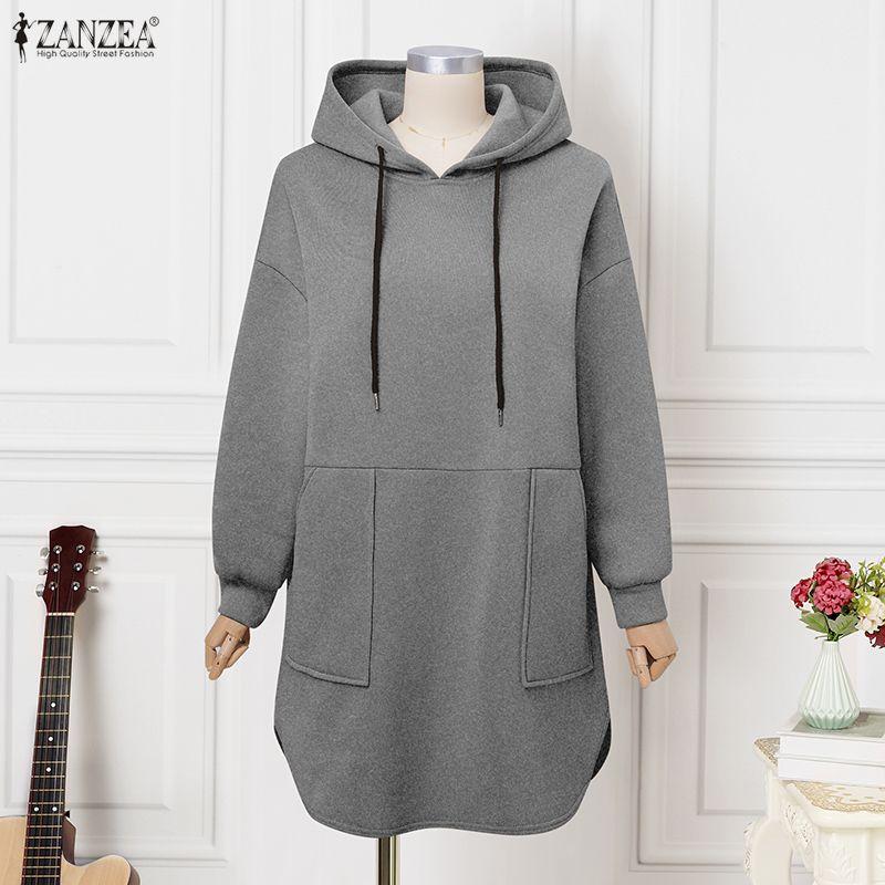 ZANZEA Women Casual Long Sleeve Patchwork Print Thin Hooded Sweatshirts Pullovers Blouse S