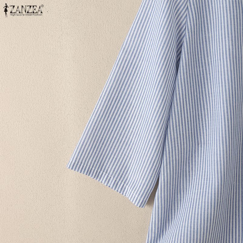 ZANZEA Lässige Bluse mit V-Ausschnitt und 3/4-Ärmeln für Damen