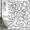 Shower Curtain with Hooks, Washable Fabric Bathroom Curtain, Decorative White with Black Line Design, Modern Waterproof Curtains
