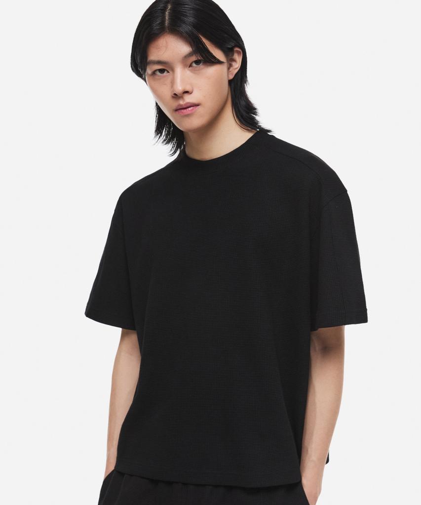 Dipain Crop Waffle Half T-Shirt Mono Black