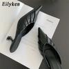 Fashion Eilyken Fashion Purple Pink Pointed Toe Women Slippers Concise Casual Thin Low Heels Ladies Mules Slides Shoes