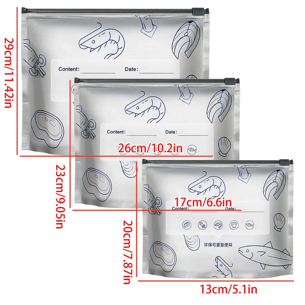 Freezer Bags 30 Pieces 3-Size Leakproof Zipper Pouches Resealable Food Storage Zipper Pouches For Home Kitchen Refrigerator