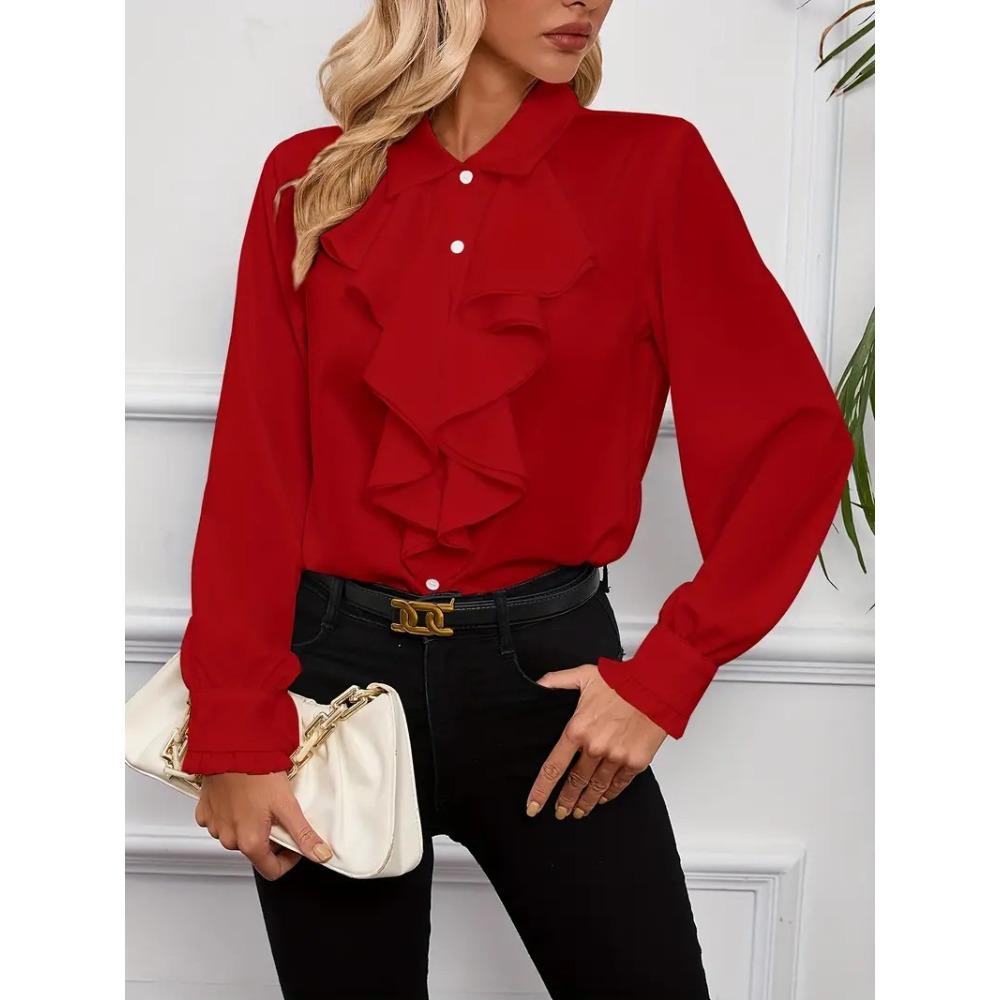 Blouse d'automne pour femme, style designer, à volants et superposée