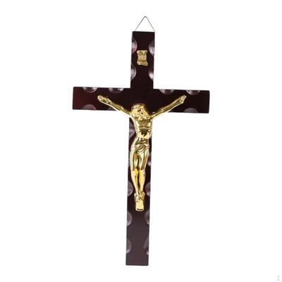 Crucifix Mural Croix Bois Sculpture de Jésus Figurine Chrétienne Pendentif Statue Religieuse Décoration d'Intérieur