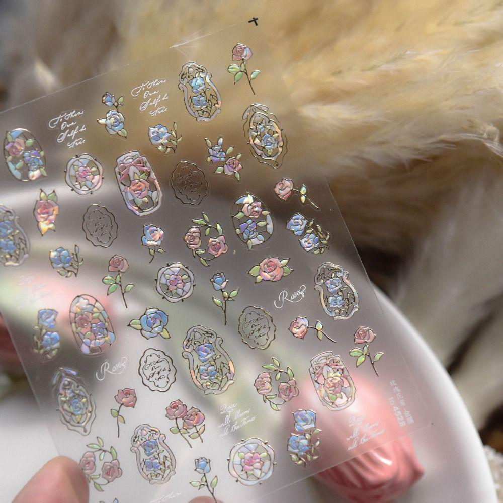 Self Adhesive Flower Nail Stickers 5D Nail Decals DIY Shell Light Nail Stickers Women