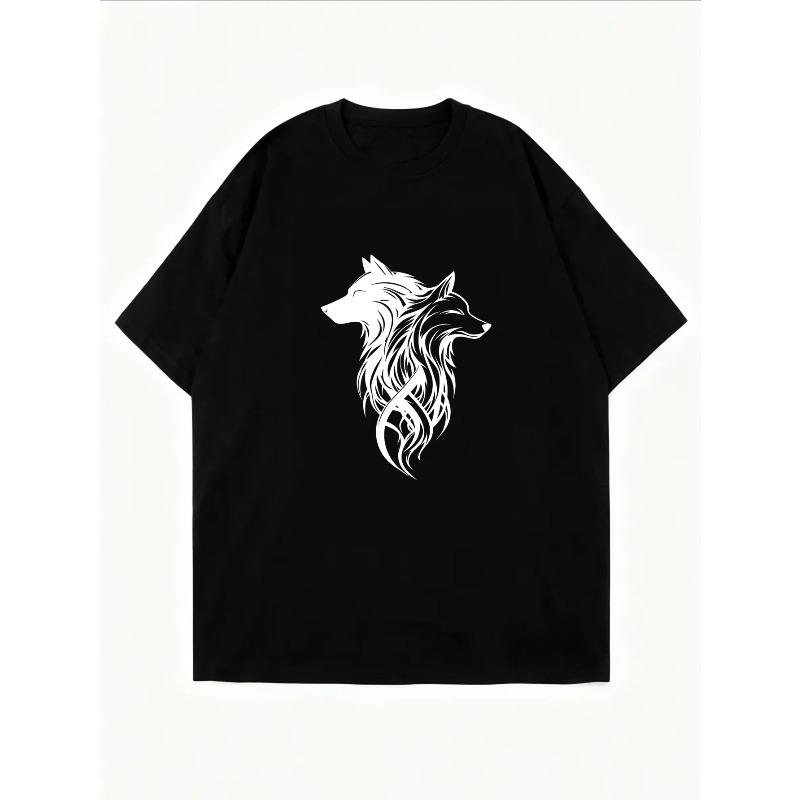 White Crew Neck T Shirt With Wolf Print For Casual Wear