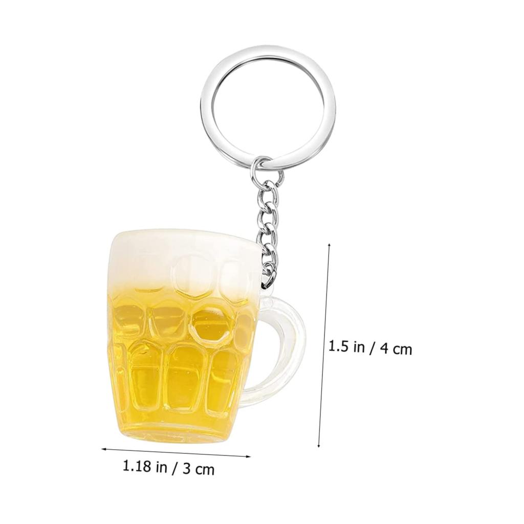 SEWACC Bierkrug Schlüsselanhänger, Set mit 4 Stück, Acryl und Edelstahl, Mehrfarbig, Taschenanhänger, Band, 4x3x3cm, Klein, Leicht, Niedliche Mini-Bierkrüge, Auto