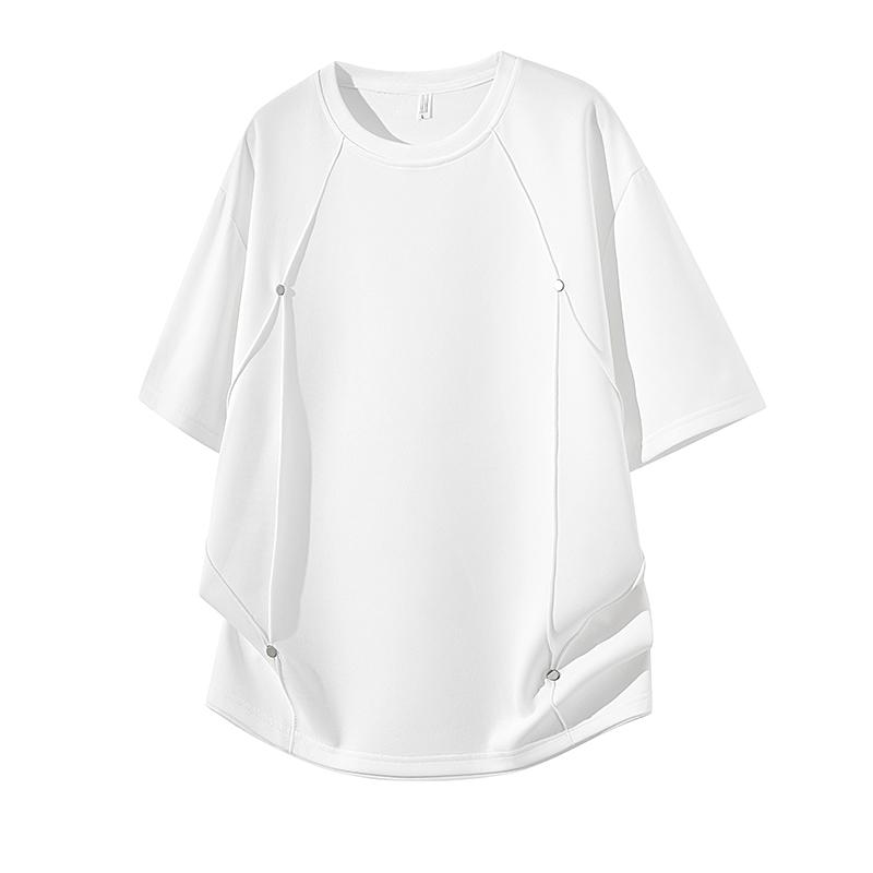 Men Short Sleeve T Shirt With Rivet Detail Loose Fit Casual Crew Neck Streetwear Top M белый