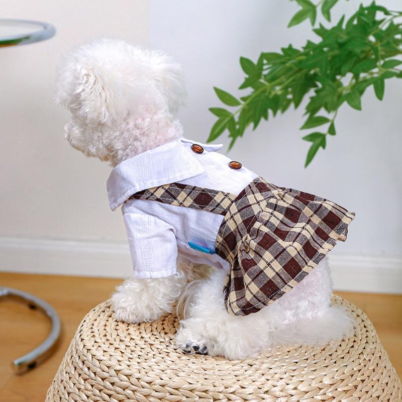Pet Dog Shirtdress Tartan Dresses for Cat Elegant Dogs Dresses Puppy Clothes Cats Costume Four Season Party Clothing