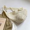 Solid Color Knitting Shoulder Bag Flower Large Capacity Bohemian Crochet Tote Bag Hollow Out Versatile Casual Woven Handbag