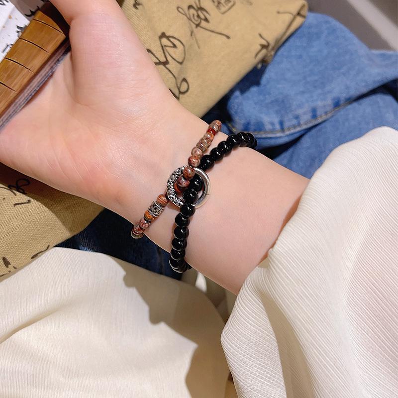 New Chinese style national style safety buckle beaded bracelet women's 2025 imitation natural stone bracelet couple jewelry