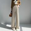 2025 Women's Black Stripe High Waist Wide Leg Pants - Spring/Autumn, Slimming & Casual