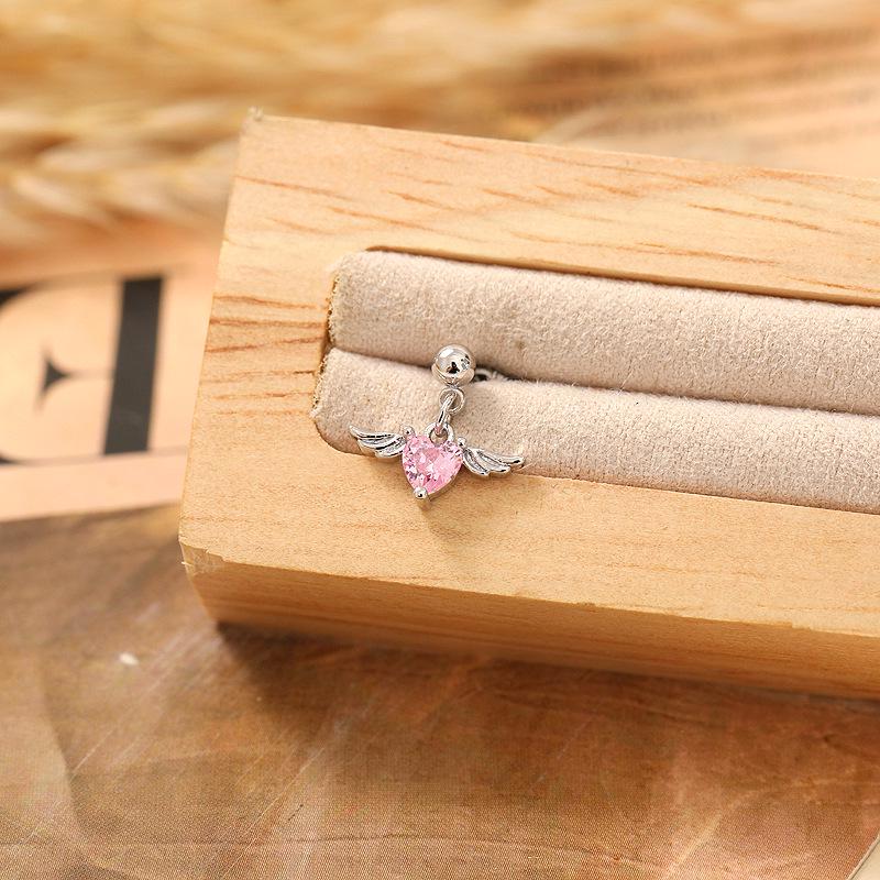 

Титановая сталь розовое крылатое сердце серьга-пусета с цепочкой