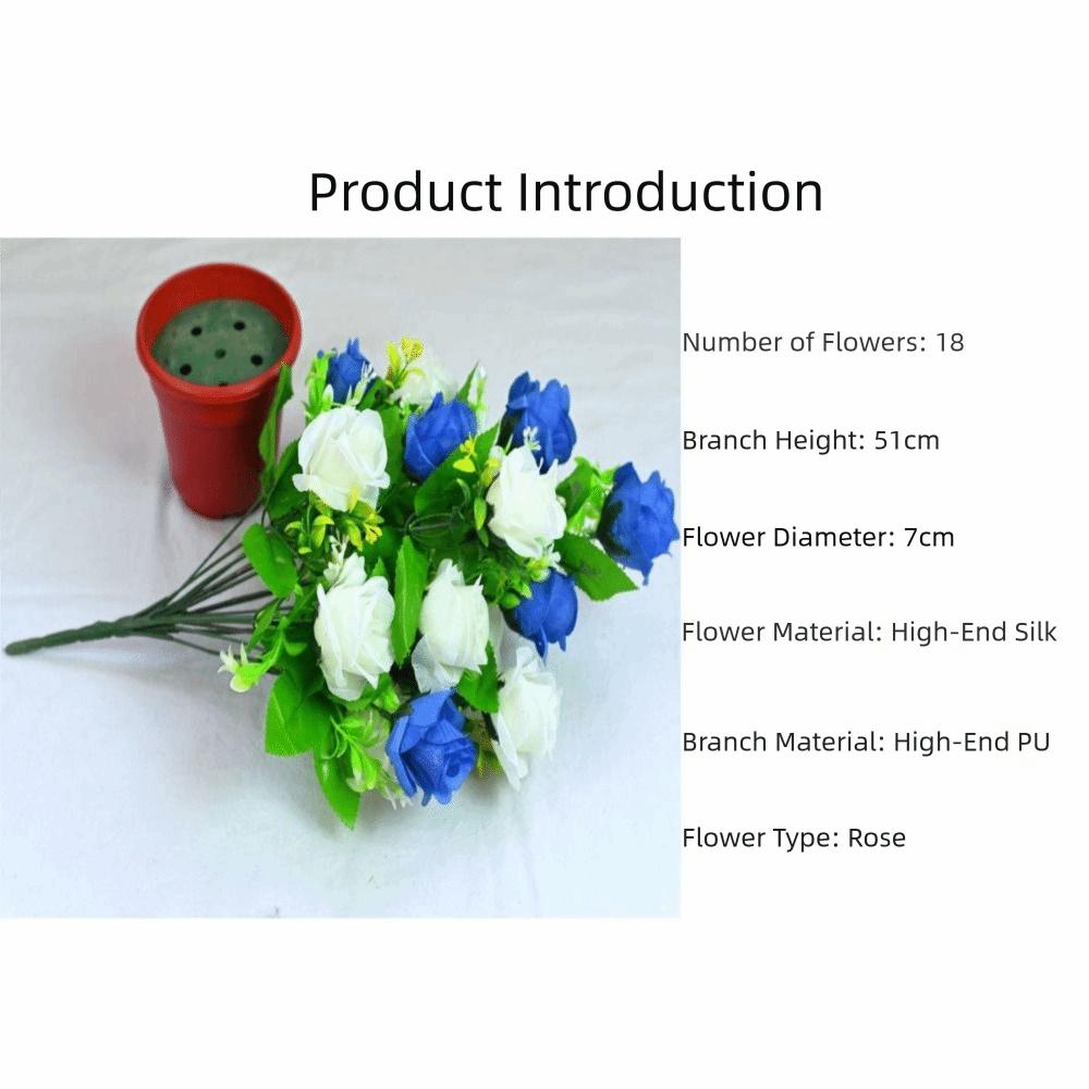 18 Heads Rose Artificial Flower Multicolor Silk Petals Simulation Flower Bouquet Green Leaves Photo Props Faux Flower