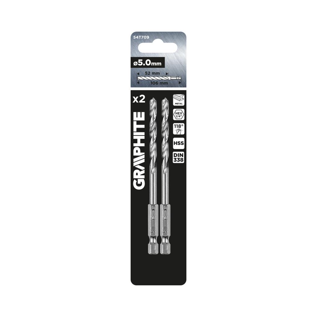 Hex metal drill bit 5.0 mm, 2 pcs.