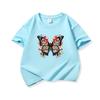 Kids Cotton T Shirt Dark Blue Butterfly With Colorful Flowers Print Crew Neck Short Sleeve Tee Casual Boys Girls Summer Tops