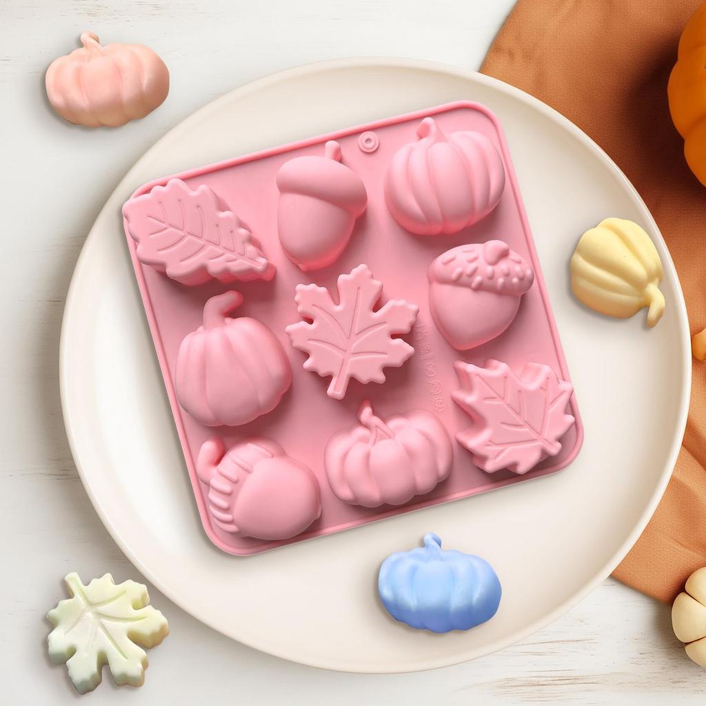 Silicone Pans For Baking 9-Cavity Fall Pumpkin Silicone Cake Molds Fall Decor Maker Craft Supplies For Thanksgiving Halloween