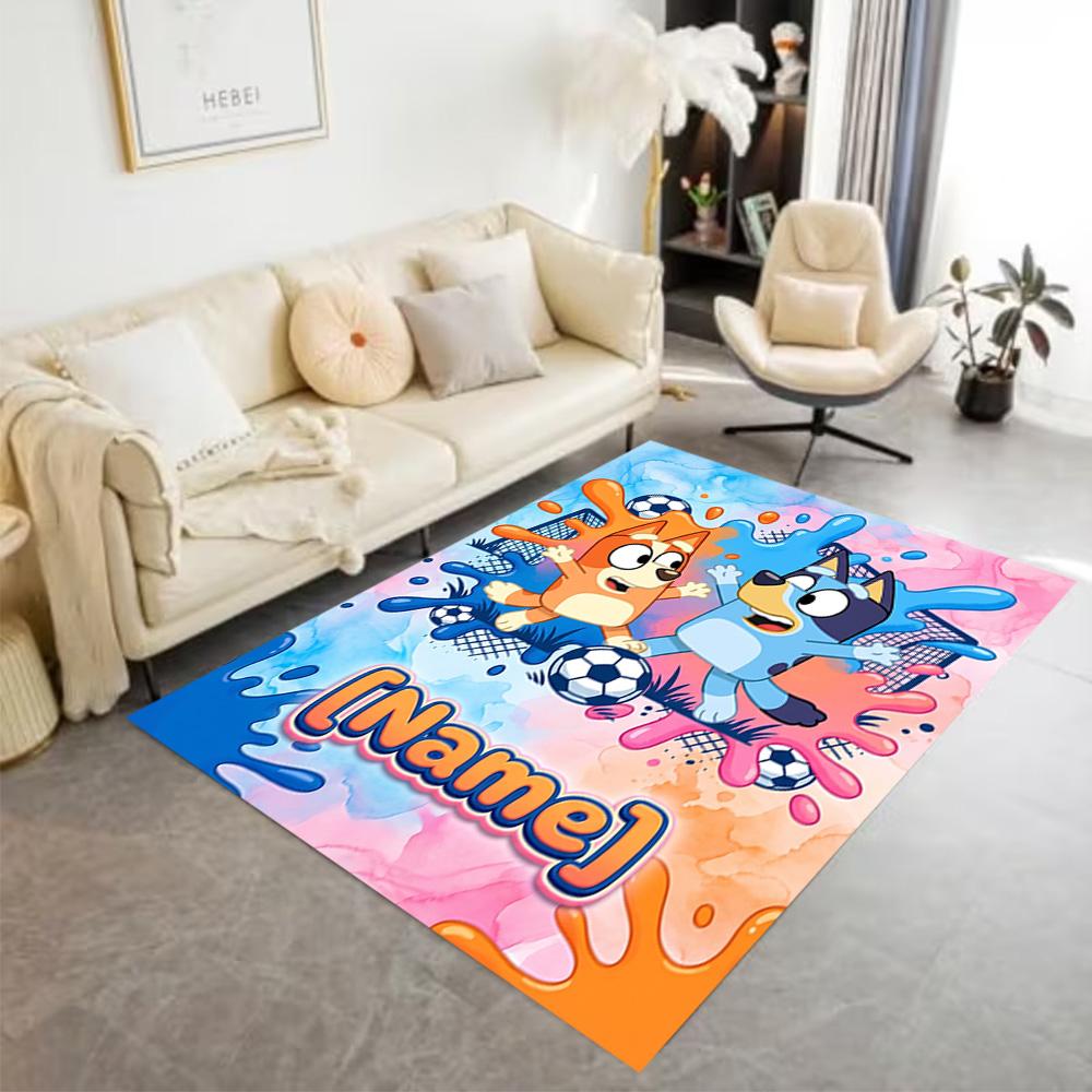 Soccer Fun Blue Brown Customize Your Name Floor Mat Design for Foyer Decorate Room Game Room Living Rooms Anti-slip Rug Anime Office Decor
