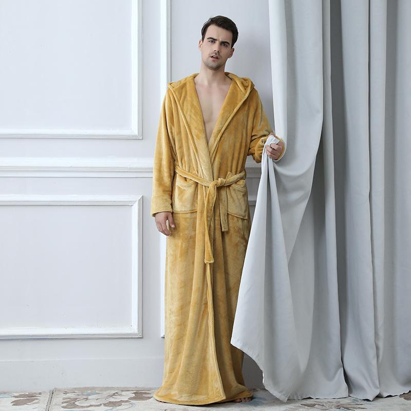 Flannel Pajamas Men's Hooded Thickened Pajamas Coral Velvet Men's Bathrobe Winter Robe Men's Bathrobe