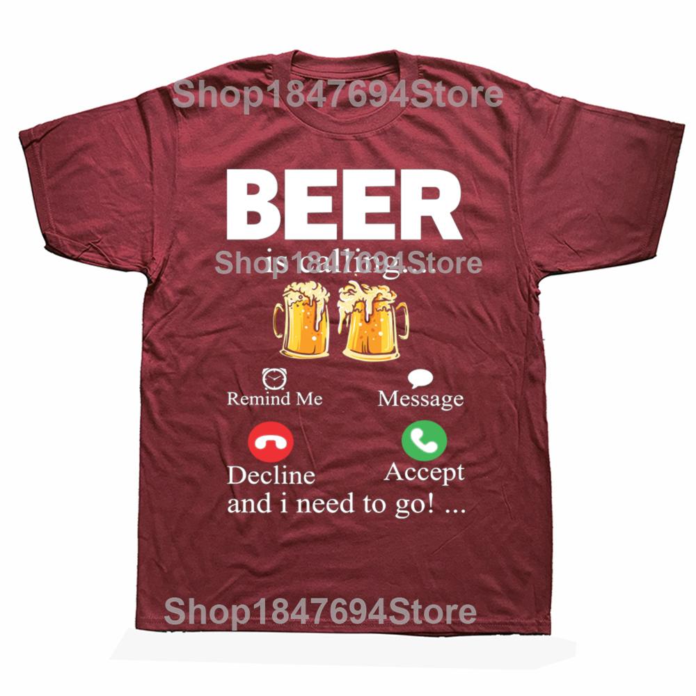 Beer Is Calling and I Must Go Printed Mens TShirt Drinking Oversized Funny Graphic Tees for Men Summer Sarcastic Humor Tops