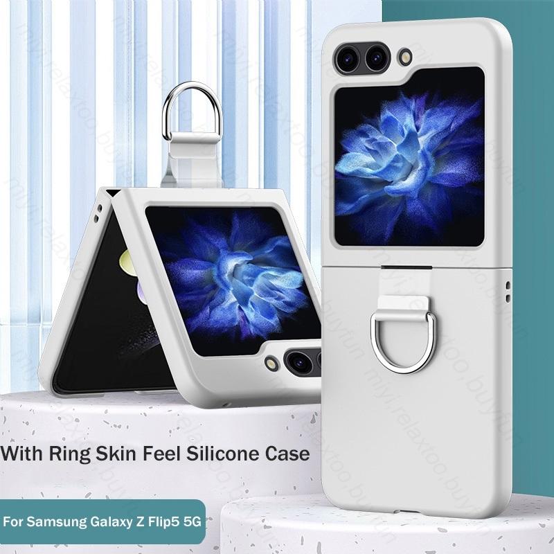 Candy Color Feeling Skin with Ring Holder Stand Case for Samsung Z Flip6 Flip 5 4 5G Hard PC Protect Fundas