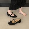 French Retro Double Bow Inner Height Increase Mary Jane Shoes Women's 2025 Autumn New Light Mouth Suede Ballet Shoes