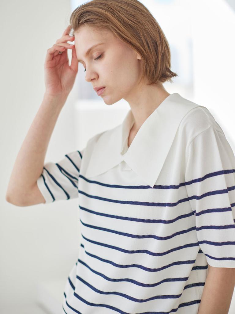 AYIHOLIC CASHMERE Reversible Sailor Collar Polo