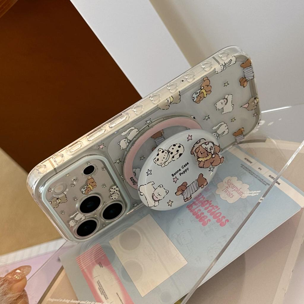Cartoon Rotating Puppy Magnetic Phone Case for iPhone 16, iPhone 17, and iPhone 17 Pro Max