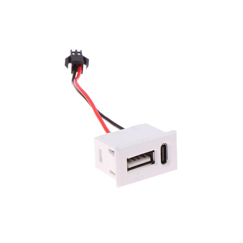 1Pcs Double Layer White/Black USB Female Base Type-c Socket USB Lamp Charging Socket Power Socket 2P With Cable Connector