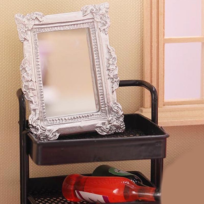 Antique Doll House Mirror Model Figure PVC Miniature Furniture For Children Pretend Play Classical Home Scene Decors