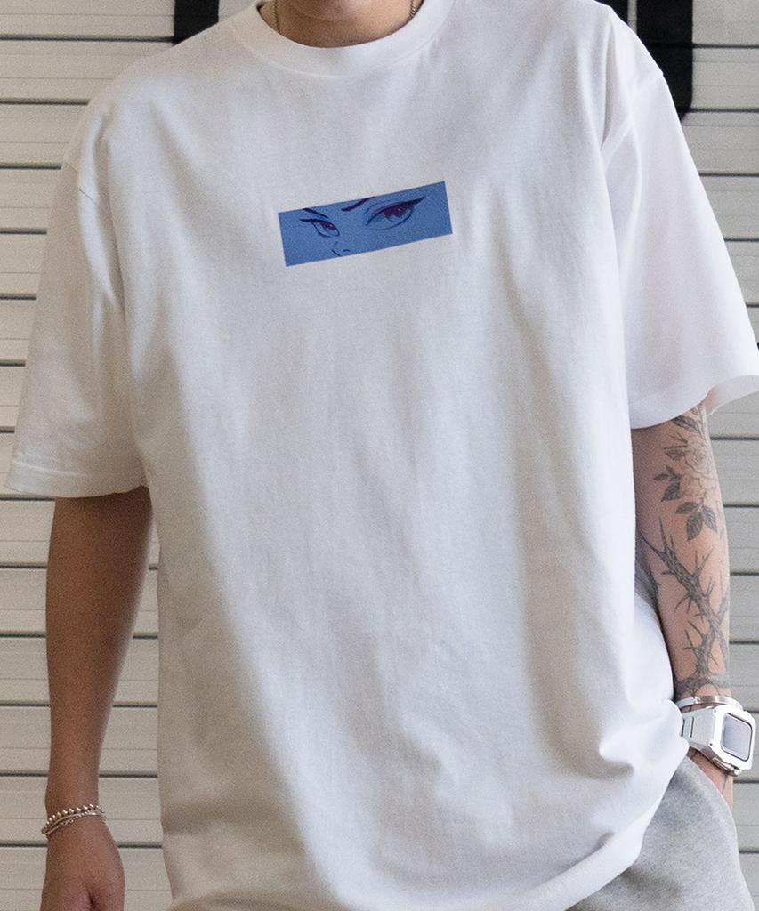 CREAM SODA LAB The Eyes Box Logo Short Sleeve T-Shirt White Blue