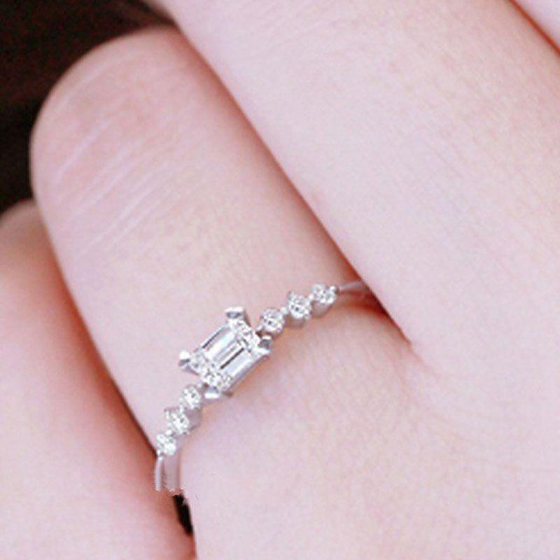 Exquisite Silver Plated Natural Gemstones Square White Sapphire Wedding Birthstone Ring For Timeless Elegance