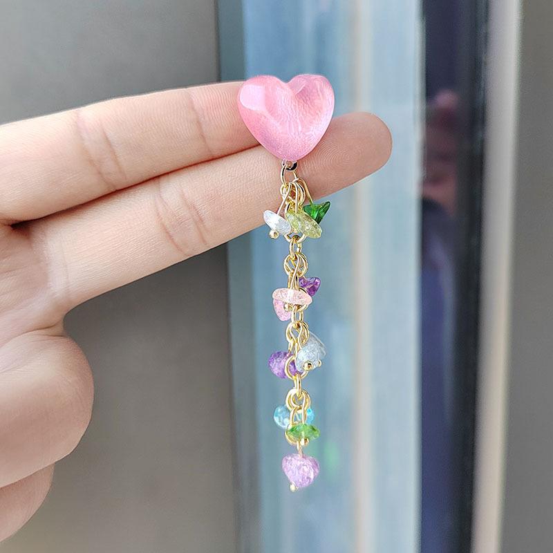 Sparkling Love Crystal Fringed Earrings Korean Fresh Temperament Studs Fashion Sweet Earrings